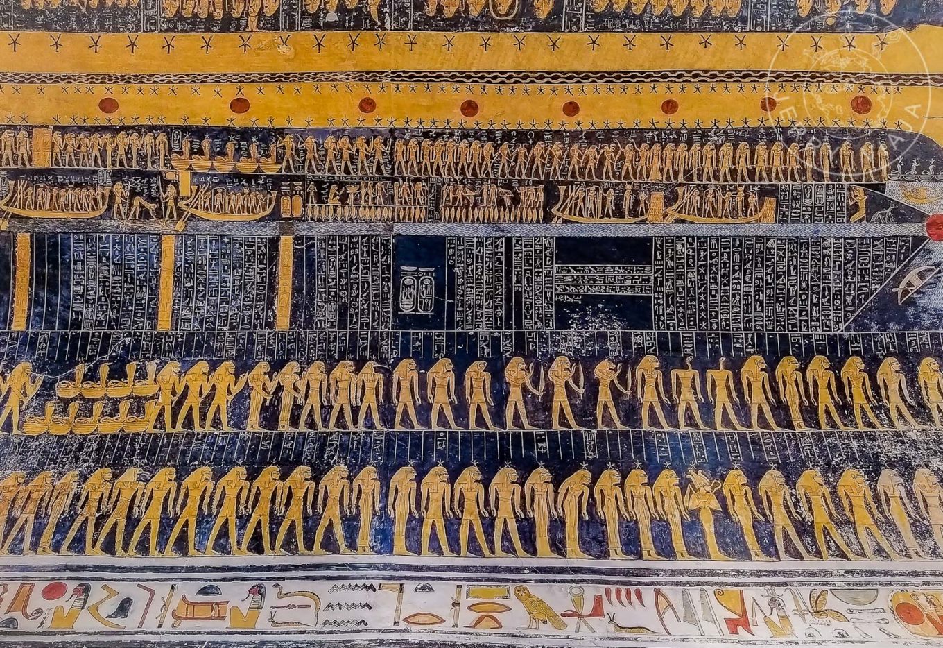 Guía: Qué ver en Luxor (ex Tebas). Tumba de Ramses V y VI o KV9 en el Valle de los Reyes, pintura de la diosa Nut en el techo