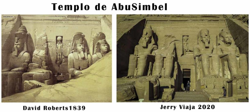 Comparacion de AbuSimbel en Egipto entre 1839 y 2020