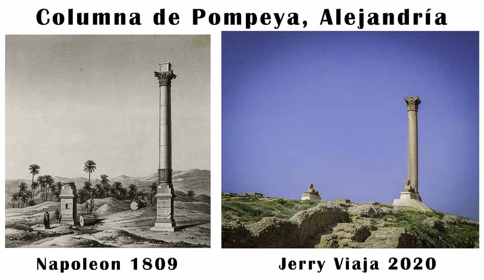 Comparacion de la columna de Pompeya en Alejandria, Egipto 2020 vs 1809
