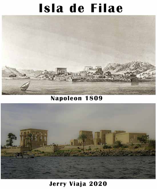 Comparacion de la isla Filae con su templo en Aswan, Egipto 2020 vs 1809