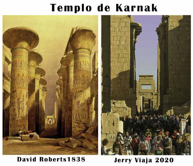 Comparacion del templo karnak en Egipto 2020 vs 1838