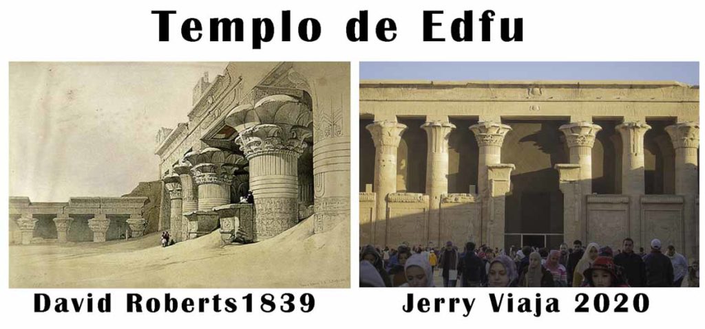 Comparacion del templo Edfu en Egipto 2020 vs 1839