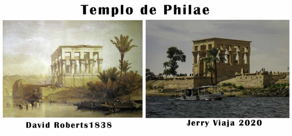 Comparacion del templo Filae en Egipto 2020 vs 1838