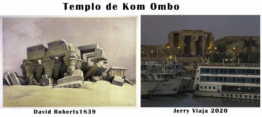 Comparacion del templo de Kom Ombo en Egipto 2020 vs 1839