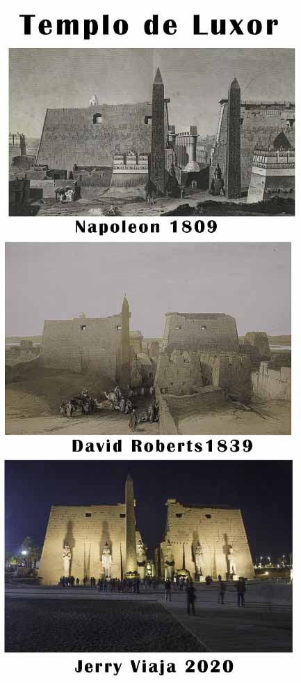Comparacion del templo de Luxor en Egipto 2020 vs 1838 vs 1809