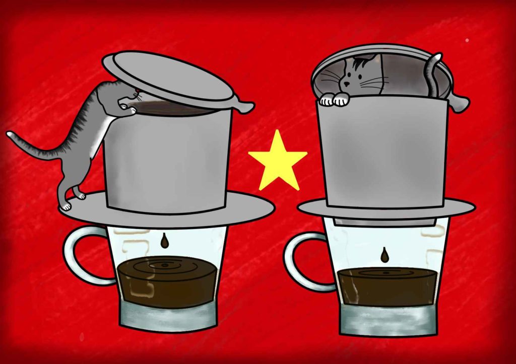 Dibujo de jerry con el café vietnamita y la bandera de Vietnam