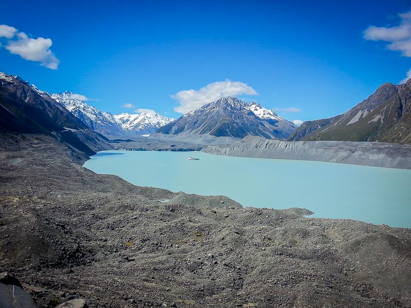 Lago y glaciar tasman, parque nacional de aoraki mt cook, Isla Sur, Nueva Zelanda