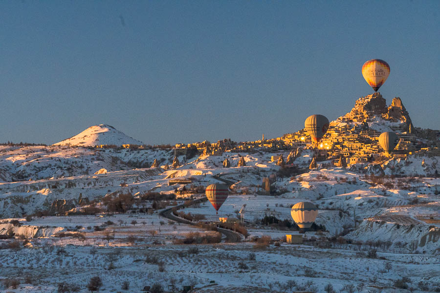 Aerostatic balloon flying over Cappadocia Turkey