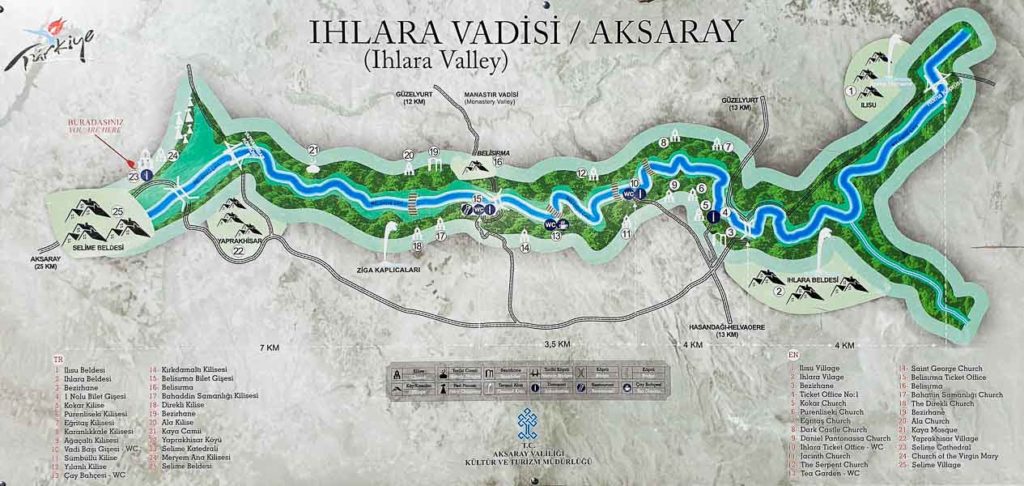 Ihlara Valley map Turkey, Cappadocia