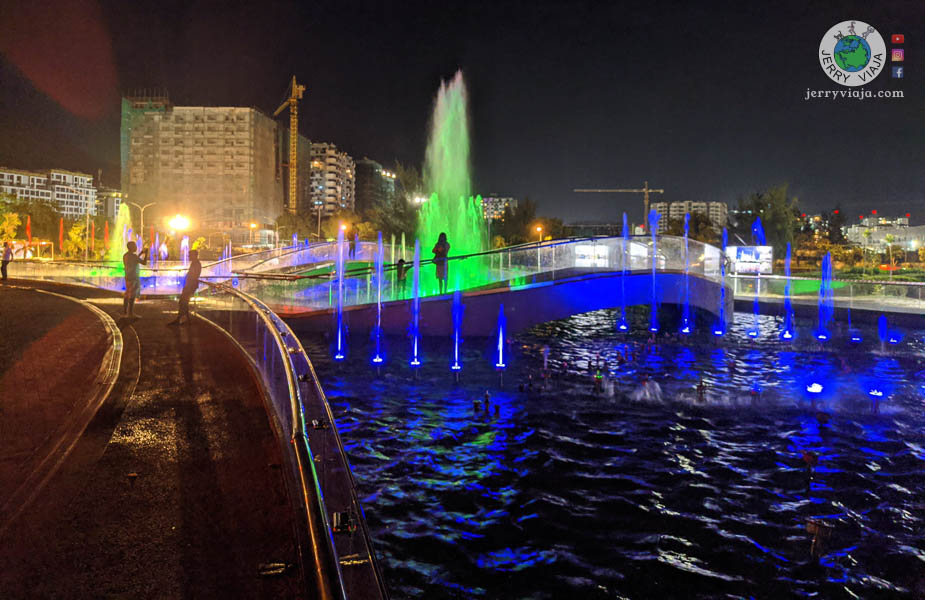 hulhumale colourful fountain at night in central park Maldives Islands