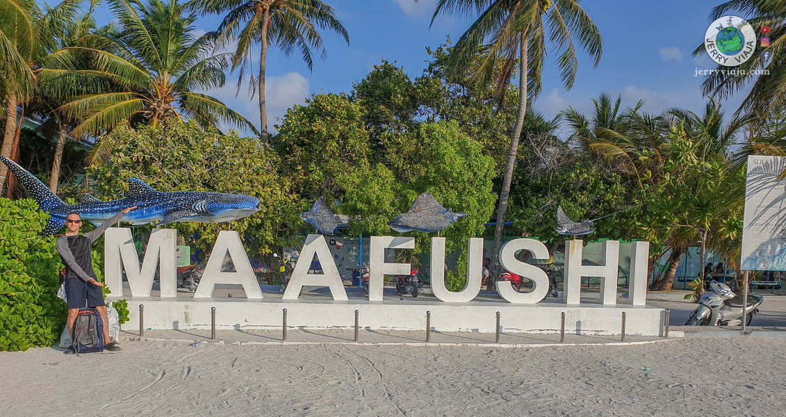 Maafushi sign. Maldives Islands